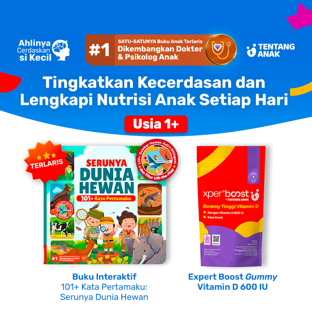 Bundle Buku 101+ Kata Pertamaku Seri Serunya Dunia Hewan & Gummy Vitamin D 600 IU Anak dan Dewasa