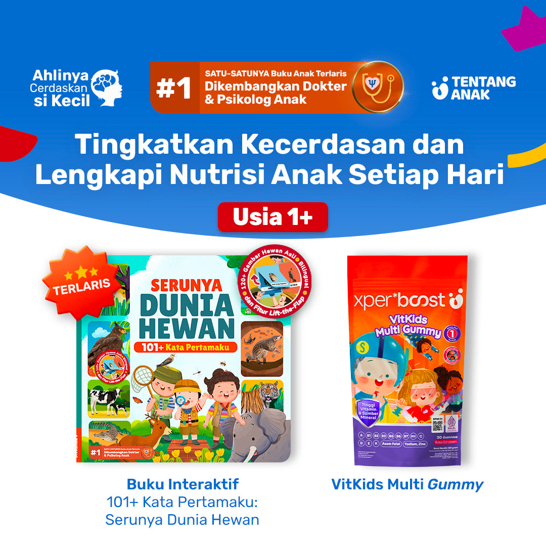 Bundle Buku 101+ Kata Pertamaku Seri Serunya Dunia Hewan & VitKids Multi Gummy 30pcs Anak dan Dewasa