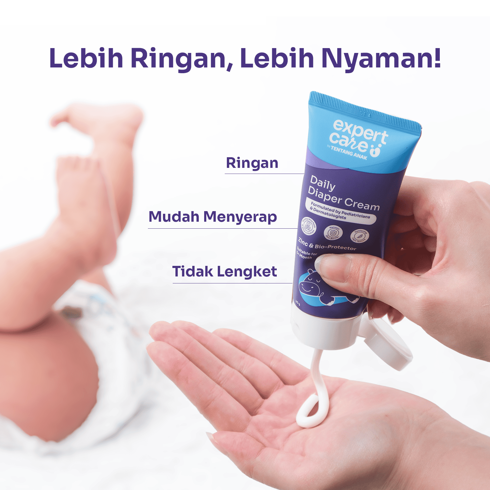 Daily Diaper Cream 40g dengan Zinc Oxide, Panthenol & Bio-Protector