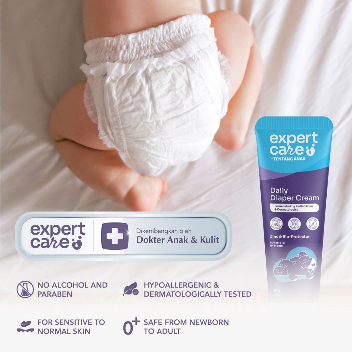 Daily Diaper Cream 40g dengan Zinc Oxide, Panthenol & Bio-Protector