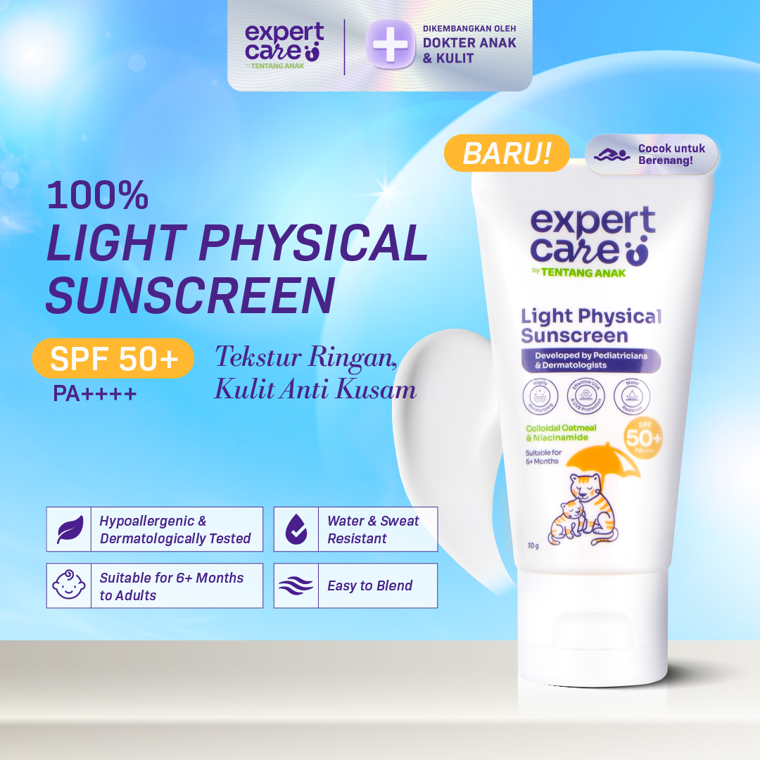 Expert Care Light Physical Sunscreen Anak SPF 50+ PA++++ 30g Sunscreen Anak & Bayi, Kulit Sensitif | Physical Sunscreen Wajah & Tubuh | Multiple Ceramides & Colloidal Oatmeal