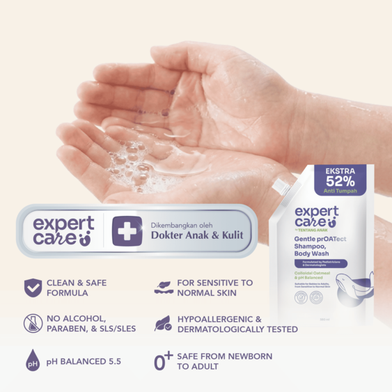 ⁠⁠Expert Care Sabun Anak Hair & Body 380 ml - Sabun Baby 2 in 1 dengan Colloidal Oatmeal - Kulit Lembap & Rambut Tebal
