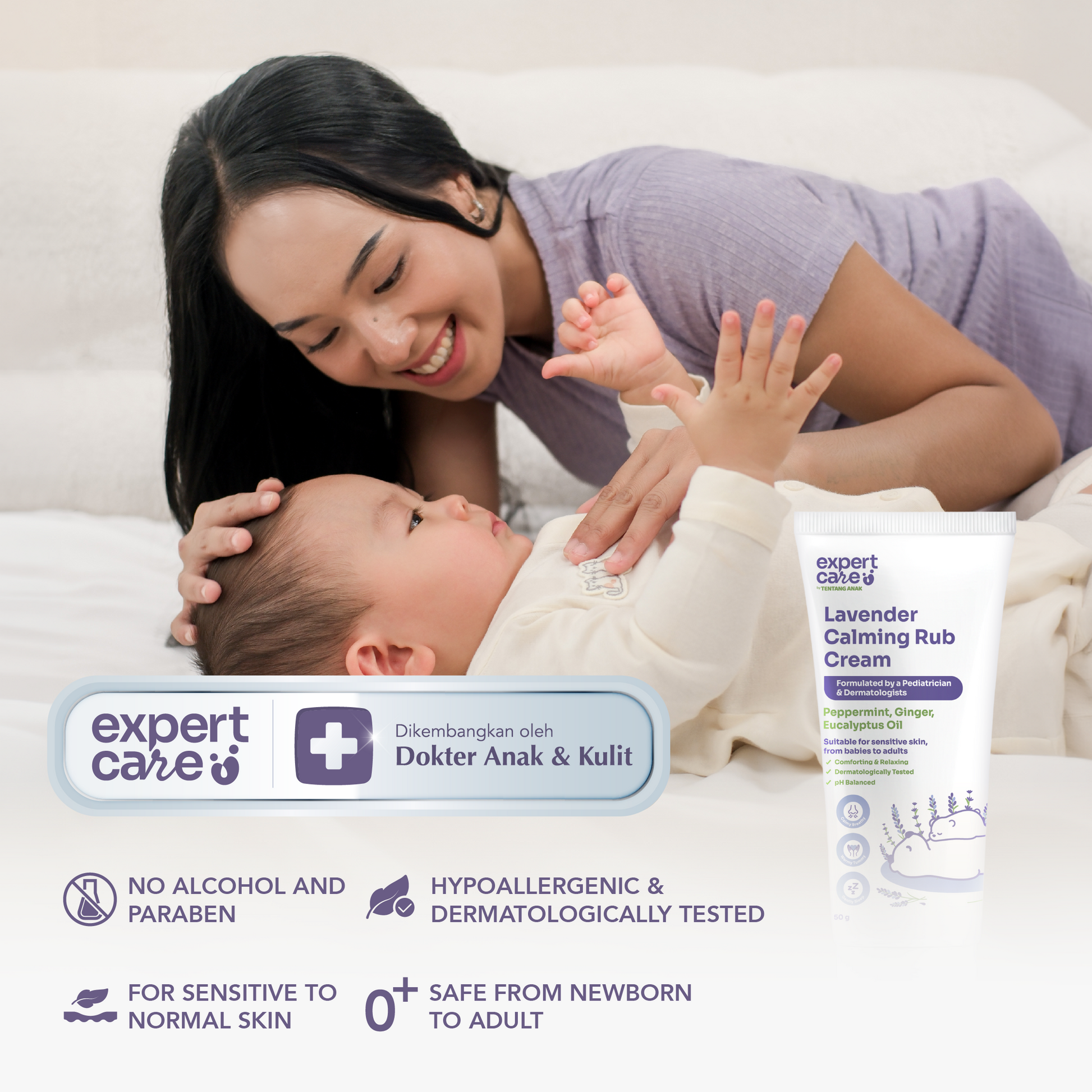 Expert Care Calming Rub Cream 50 g - Lavender dengan Eucalyptus & Menthol - Calming Bayi Cream