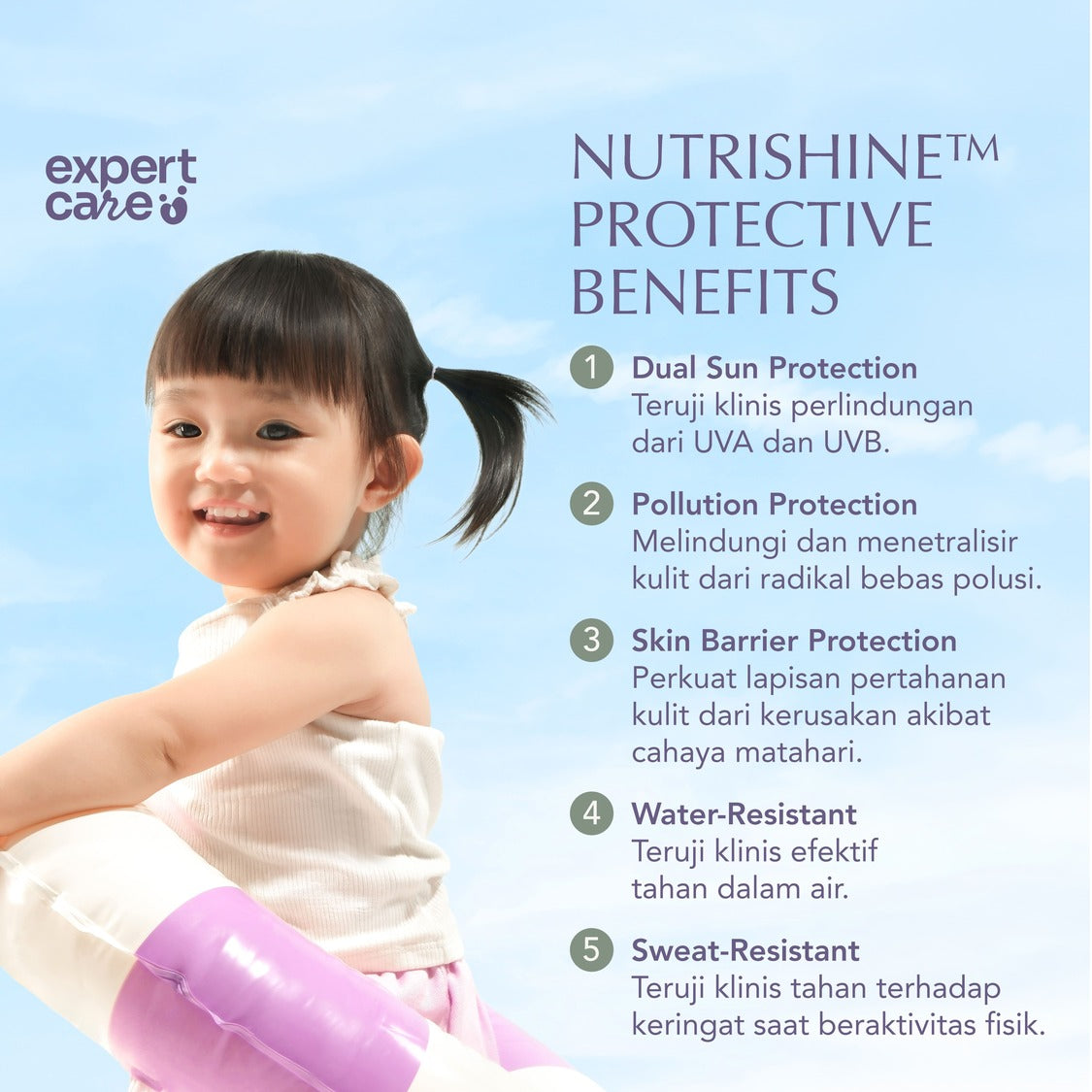 Expert Care Light Physical Sunscreen Anak SPF 50+ PA++++ 30g Sunscreen Anak & Bayi, Kulit Sensitif | Physical Sunscreen Wajah & Tubuh | Multiple Ceramides & Colloidal Oatmeal