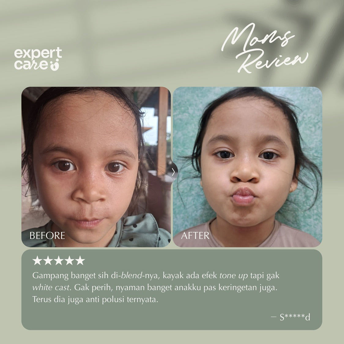 Expert Care Light Physical Sunscreen Anak SPF 50+ PA++++ 30g Sunscreen Anak & Bayi, Kulit Sensitif | Physical Sunscreen Wajah & Tubuh | Multiple Ceramides & Colloidal Oatmeal