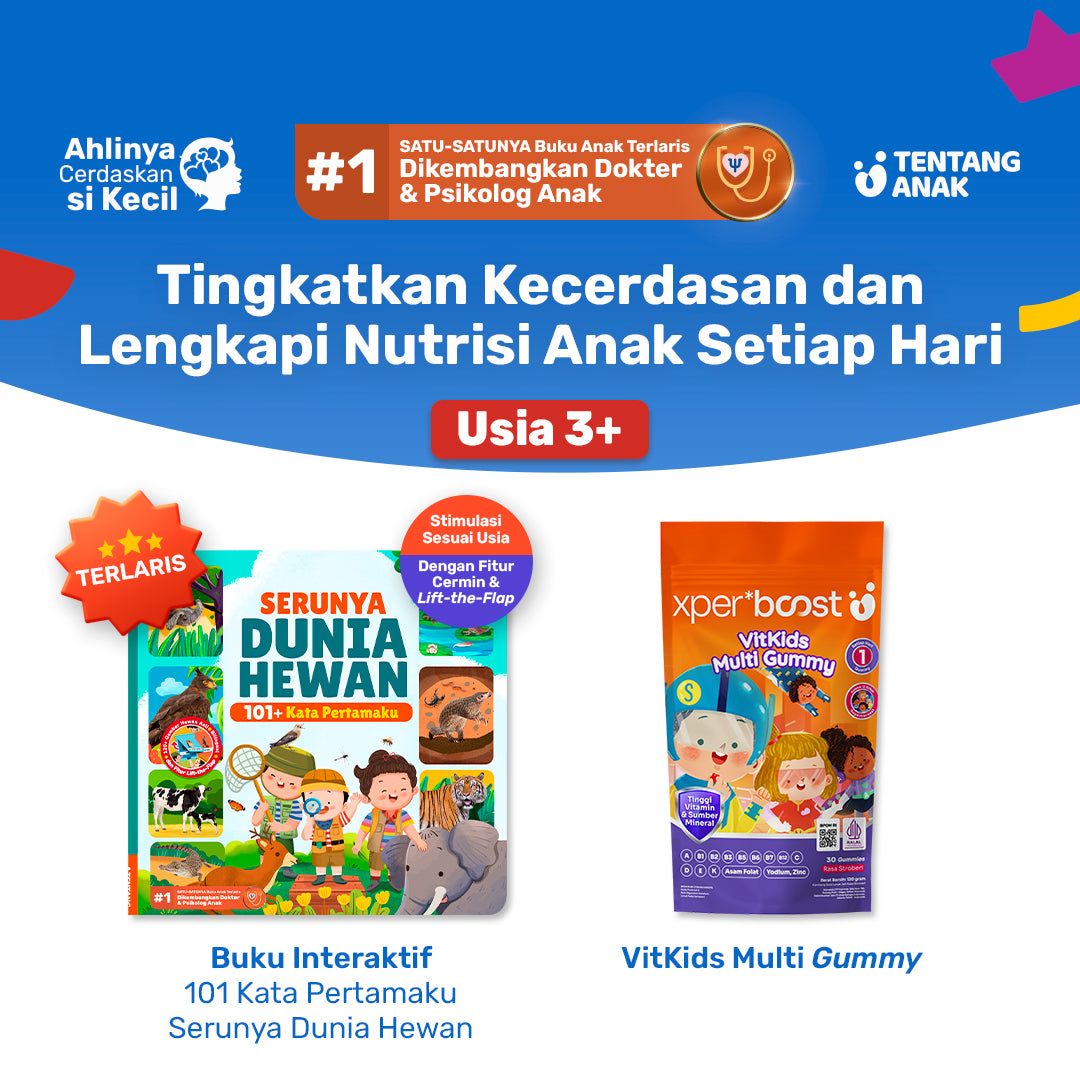 Bundle Buku 101+ Kata Pertamaku Seri Serunya Dunia Hewan & VitKids Multi Gummy 30pcs Anak dan Dewasa