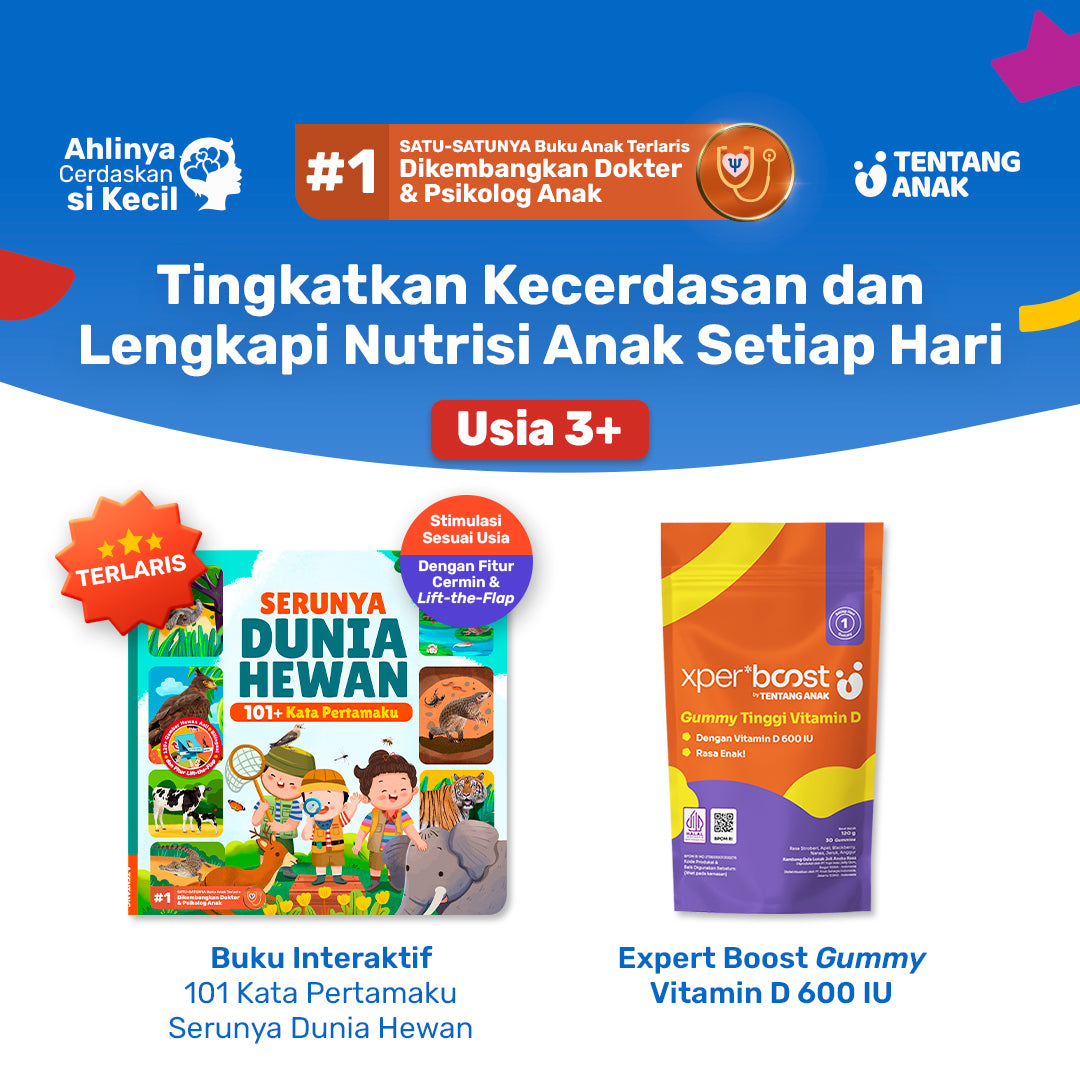 Bundle Buku 101+ Kata Pertamaku Seri Serunya Dunia Hewan & Gummy Vitamin D 600 IU Anak dan Dewasa