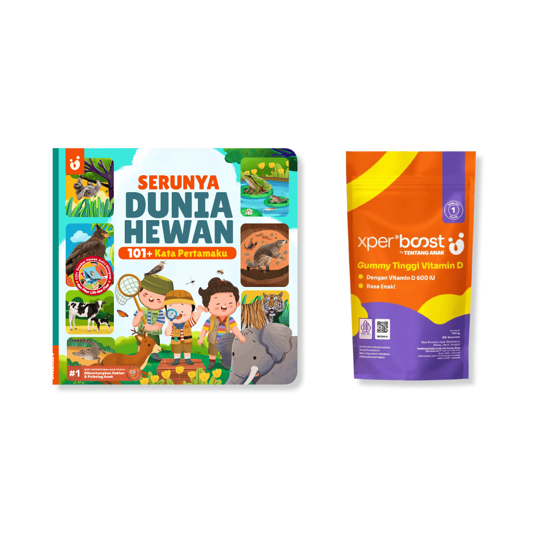 Bundle Buku 101+ Kata Pertamaku Seri Serunya Dunia Hewan & Gummy Vitamin D 600 IU Anak dan Dewasa